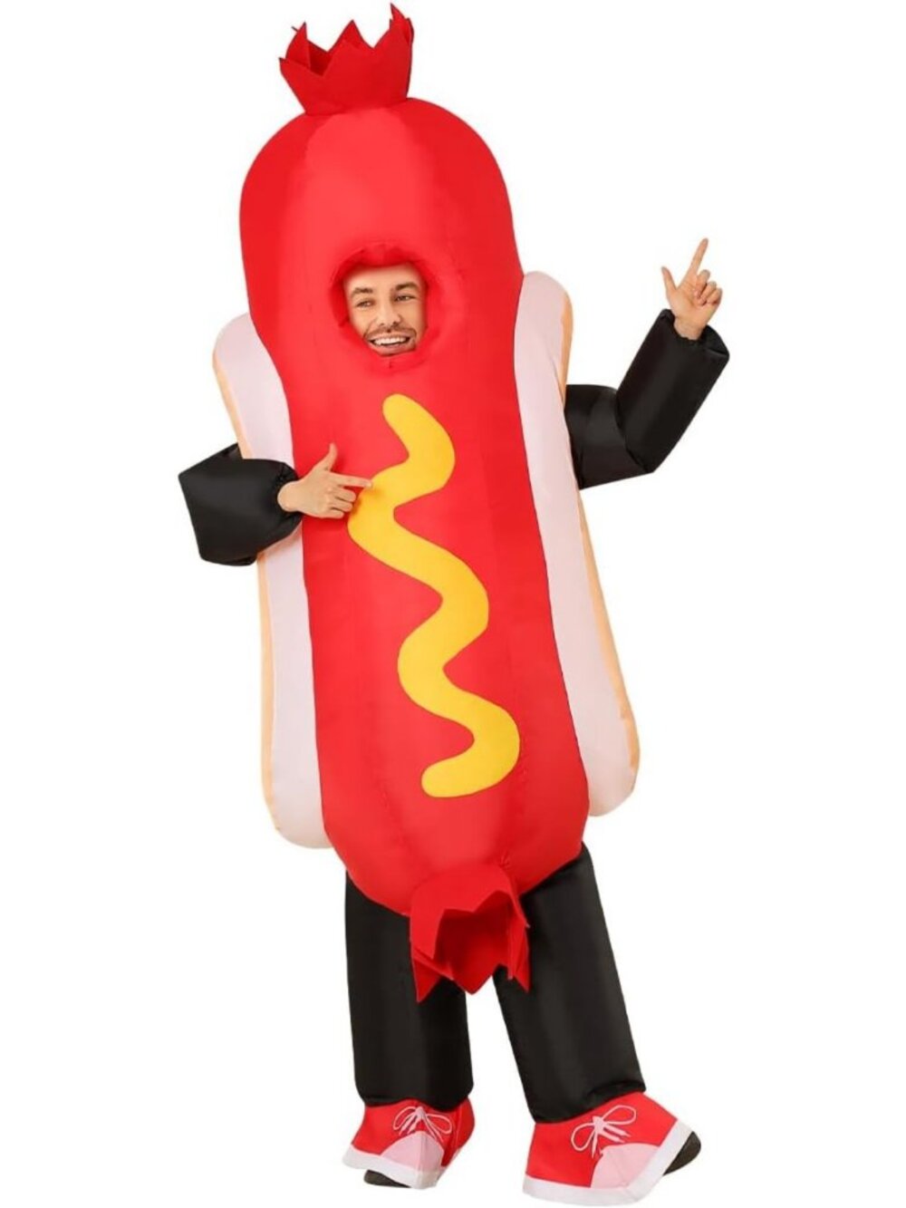 GOOSH Inflatable Hot Dog Costume Adult Food Funny Halloween Blow up Costumes